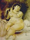 Fernando Paintings - Mujer en la cama by Fernando Botero